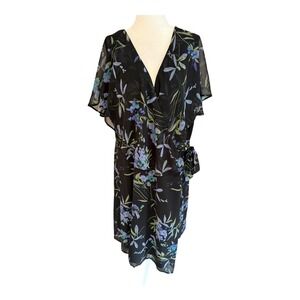 ASOS Design Curve Black Floral Chiffon Wrap Dress Plus Size US 20 NWT